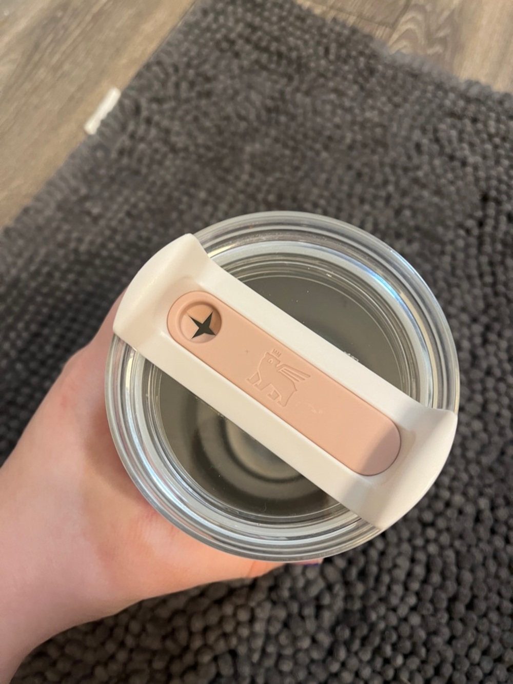 Stanley Cream Travel Tumbler with Pale Pink Slider Lid - Picture 2 of 5